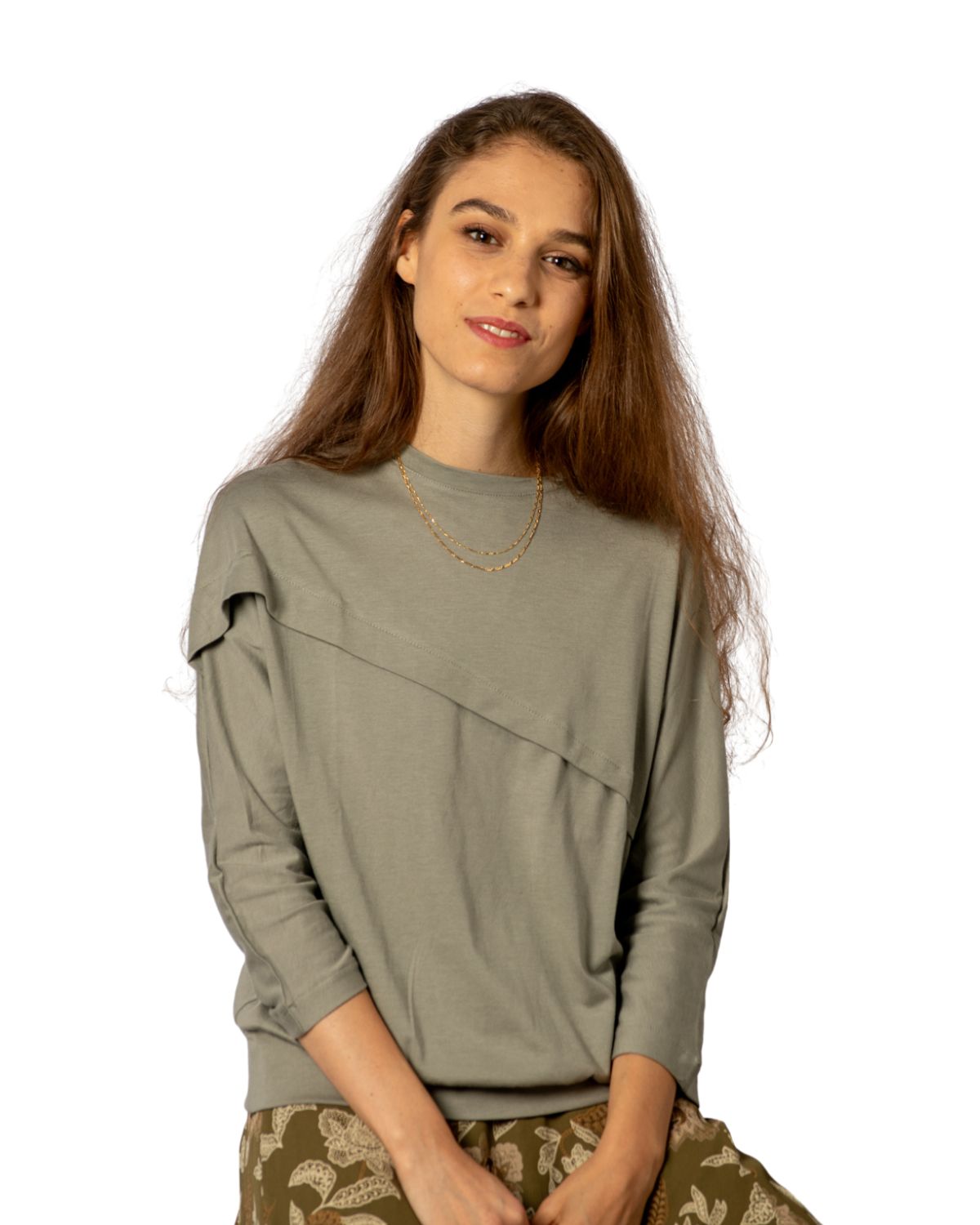 חולצת נינה א-סימטרית זית 2